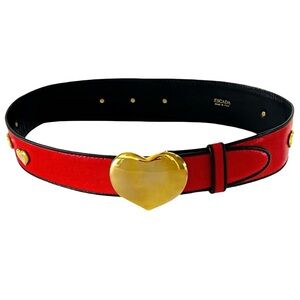 ❤️ Vintage ESCADA cinch belt Heart ❤️ brass buckle leather red black sz 42 Italy